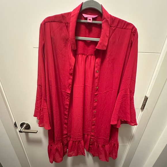 Lilly Pulitzer Linley Collared Coverup Red - Picture 5 of 9